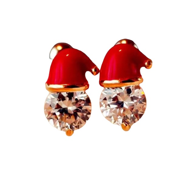 Santa Hat Rhinestone Diamond Stud Earrings - Picture 1 of 5